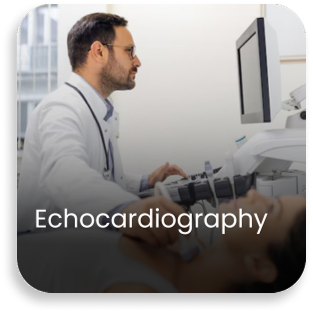Doctor performing echocardiography test as part of advanced radiology services in a hospital
