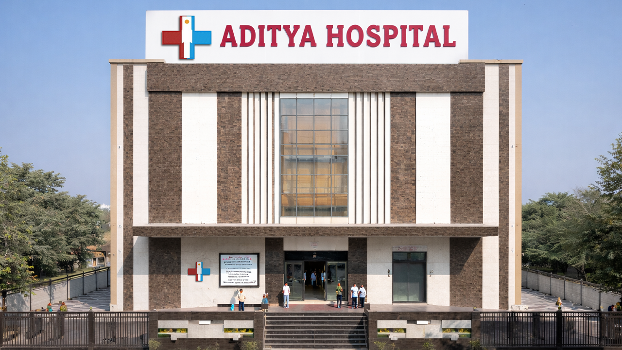 Front view of Aditya Hospital in Rewari offering advanced partial knee replacement surgery, partial knee replacement operation, in-house CT scan, and physiotherapy services under one roof