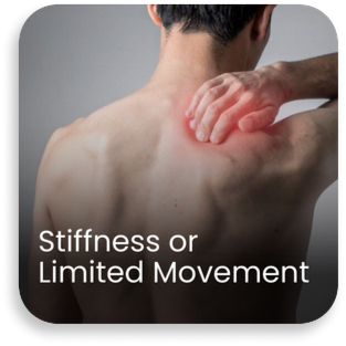 Person holding shoulder with highlighted red pain area indicating stiffness and limited movement, a common symptom of shoulder injury, frozen shoulder, or joint inflammation requiring orthopaedic evaluation.