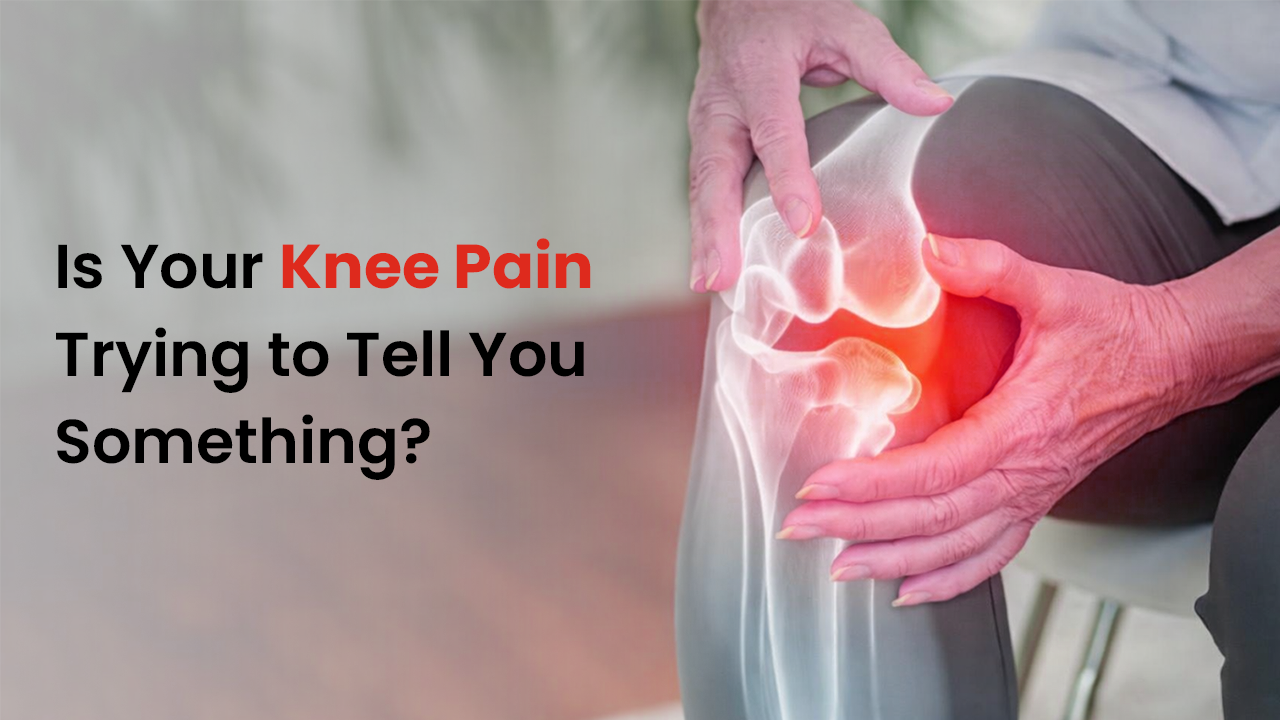 Person holding a painful knee with highlighted joint area illustrating symptoms that may require partial knee replacement procedure.