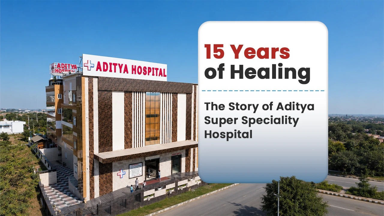 Aditya Super Speciality Hospital building in Rewari, Haryana, celebrating 15 years of healing and its journey from a small healthcare centre to a trusted super speciality hospital in South Haryana