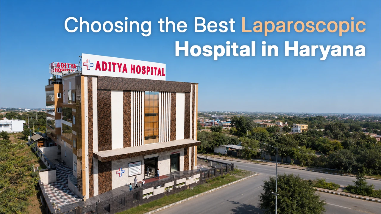 Aerial view of Aditya Hospital in Rewari for safe laparoscopic and keyhole surgery in Haryana.