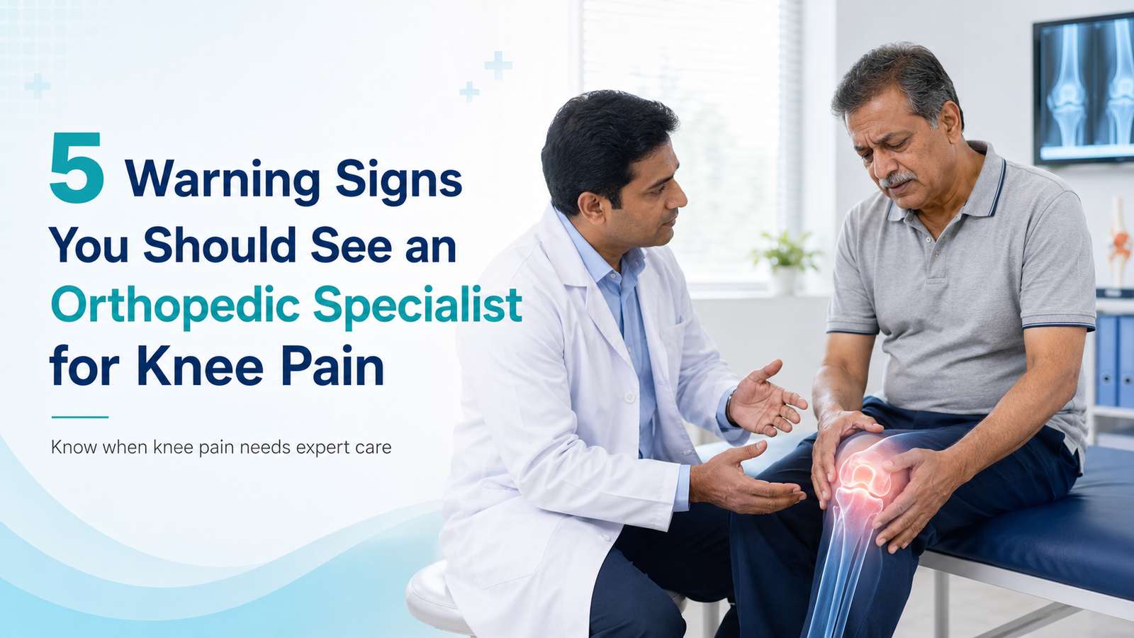 Orthopedic specialist consulting an older patient about knee pain at Aditya Hospital, Rewari